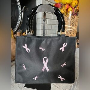 Madison Studio Black Tote Bag with Pink Ribbon Accents